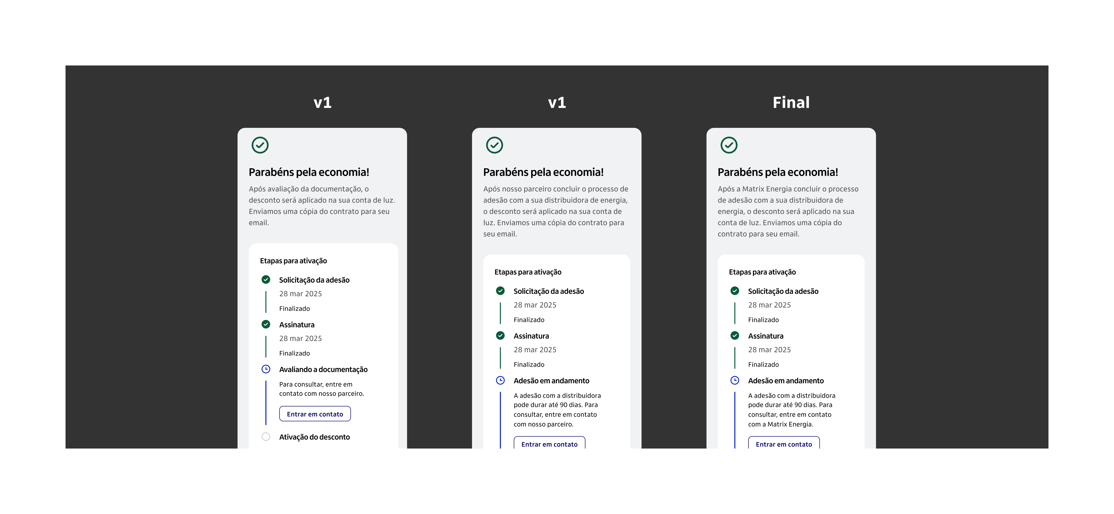 Checkout screen iterations